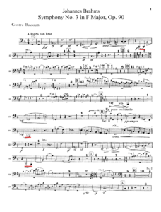 ブラームス 交響曲第3番 コントラファゴット 譜面1ページ